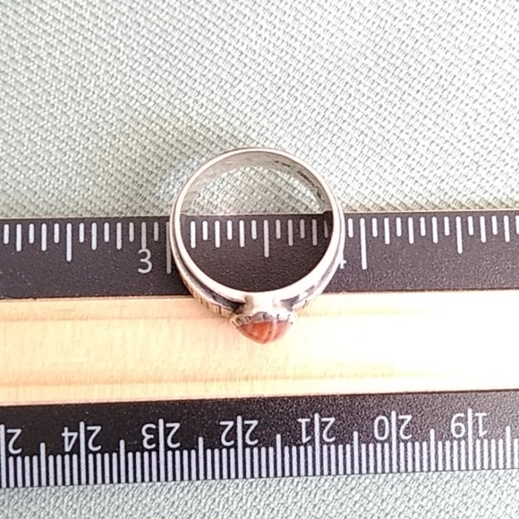 BEAUTIFUL SUNSTONE SS & 14K GOLD RING - Picture 7 of 10